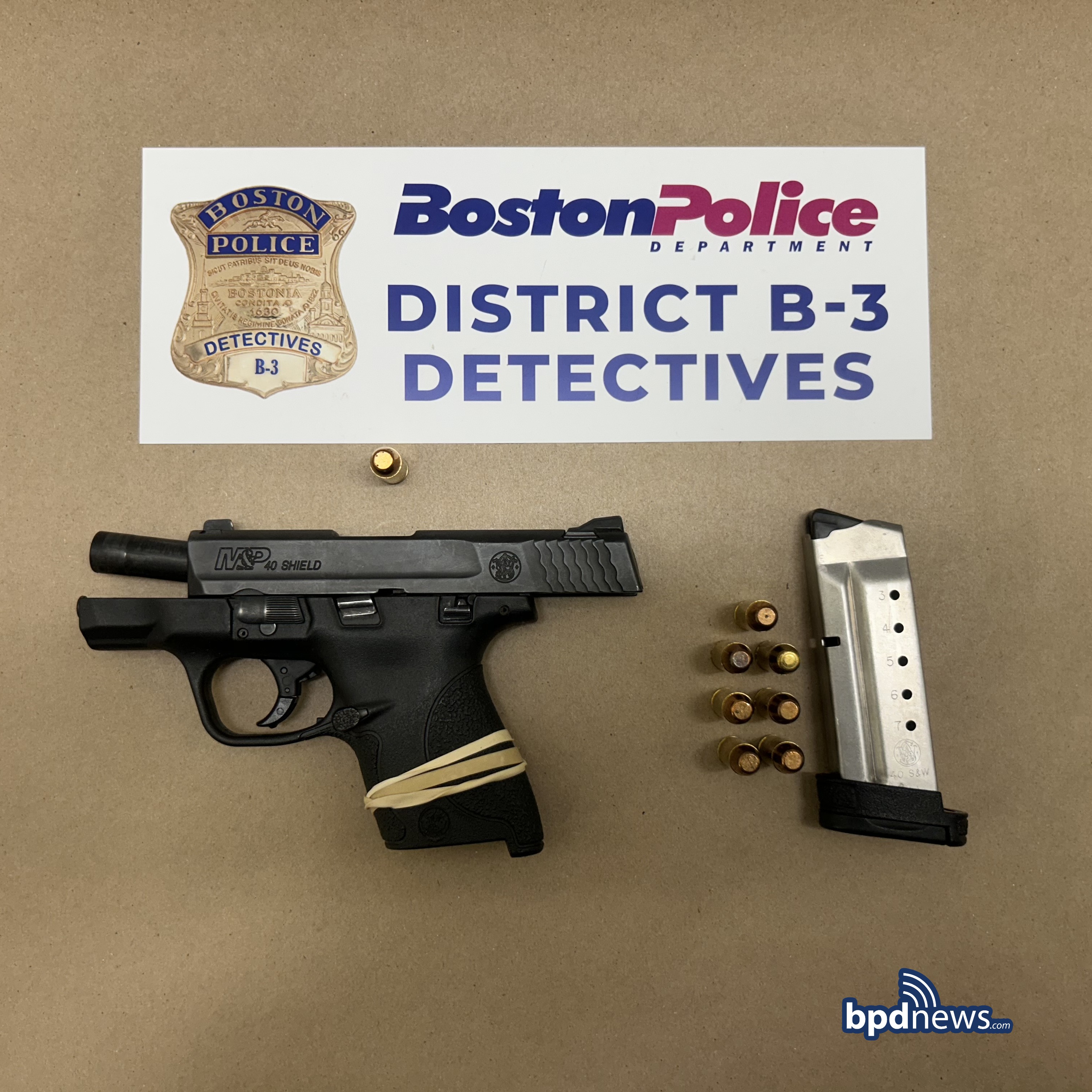 Smith and Wesson M&P Shield .40 caliber firearm seized by Boston Police